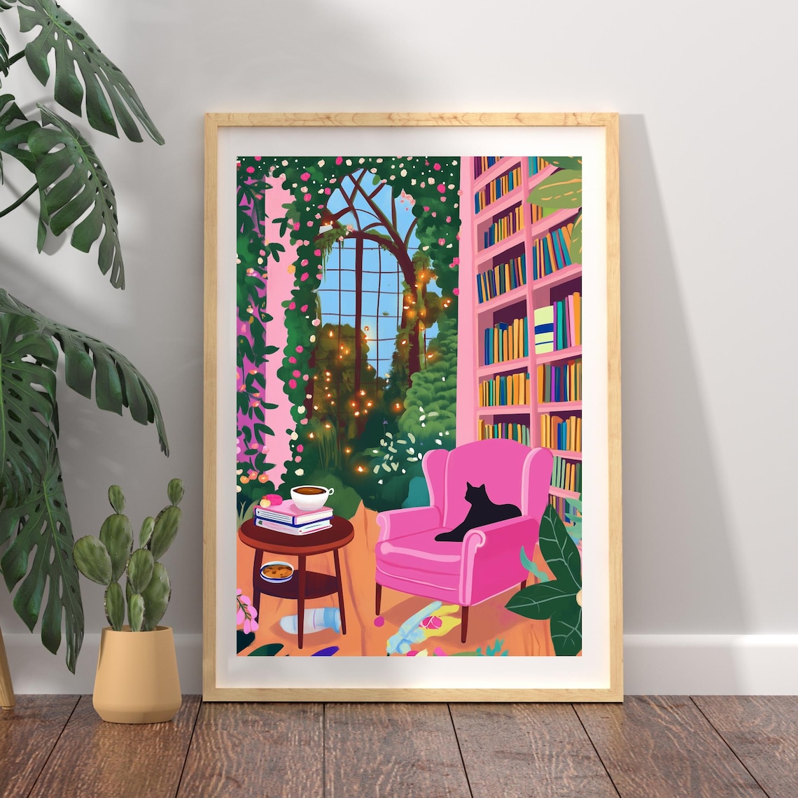 Cozy Reading Nook Art Print, Maximalist Library Decor