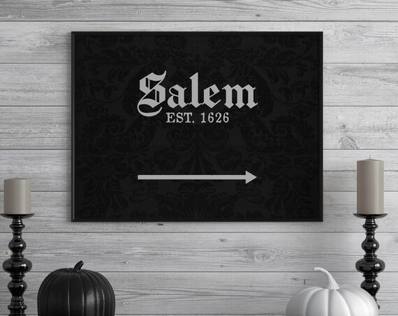 Salem Est 1626 Witchy Gothic Arrow Sign Spooky Halloween Poster