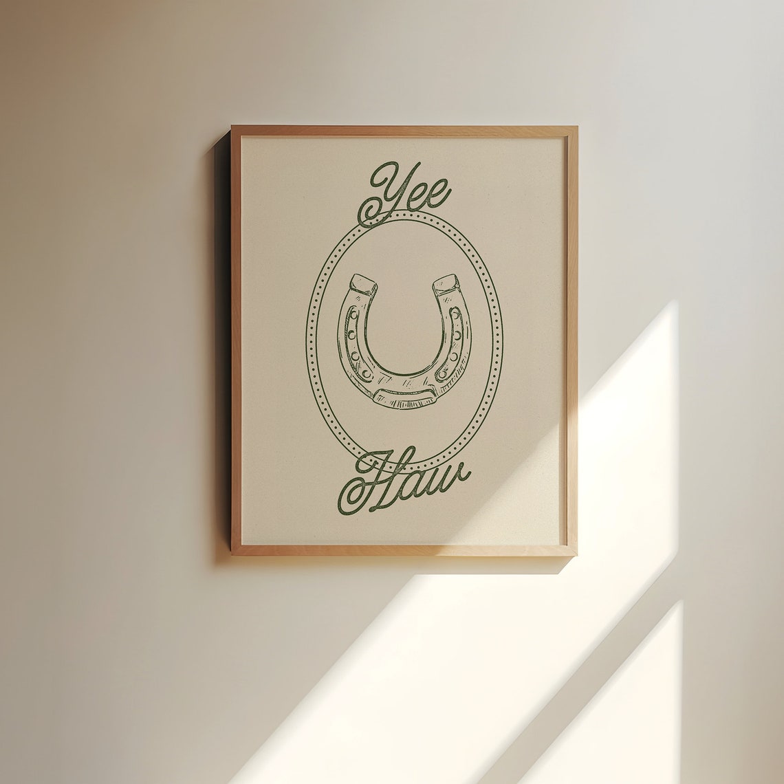 Yee Haw Horseshoe Script Green Cream Western Art Quote Poster - Image 2