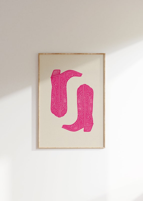 Pink Cowboy Boots Print Minimalist Southern Wall Art Poster Vintage Western Cowgirl Art Cute Apartment Decor