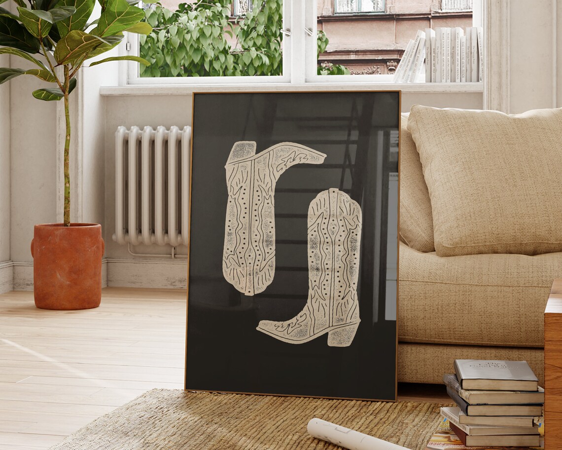 Cowboy Boot Minimalist Western Vintage Art Print