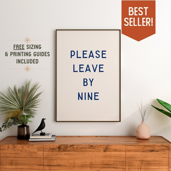 Please Leave By Nine, Retro Minimalist Wall Art Print