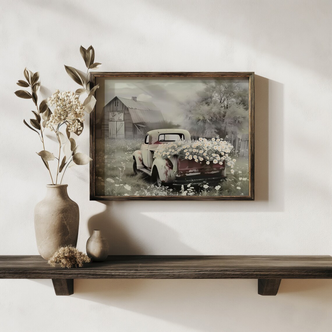 Vintage Truck With Daisies By Rustic Barn Farmhouse Art Print - Image 2