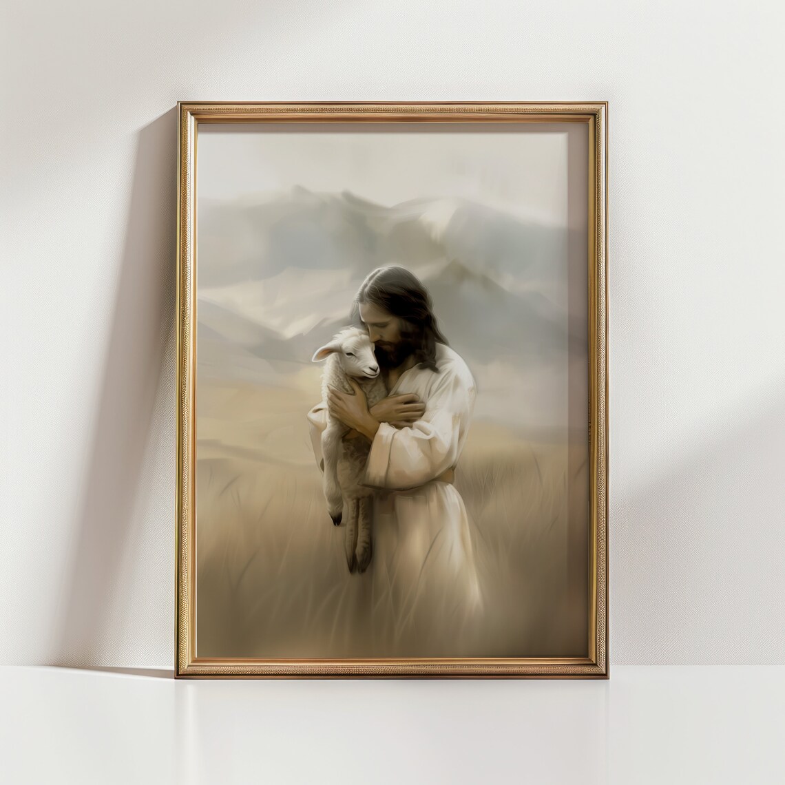 Neutral Christian Art Gallery Set Jesus Shepherd Child Daniel Lions Art Print - Image 4