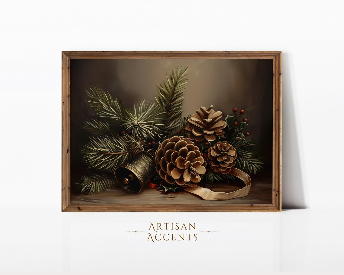 Christmas Pinecones Holiday Art Print, Winter Decor