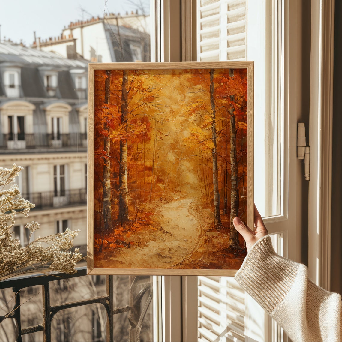 Orange Autumn Birch Forest Path Fall Foliage Oil Painting Wall Art - Image 5