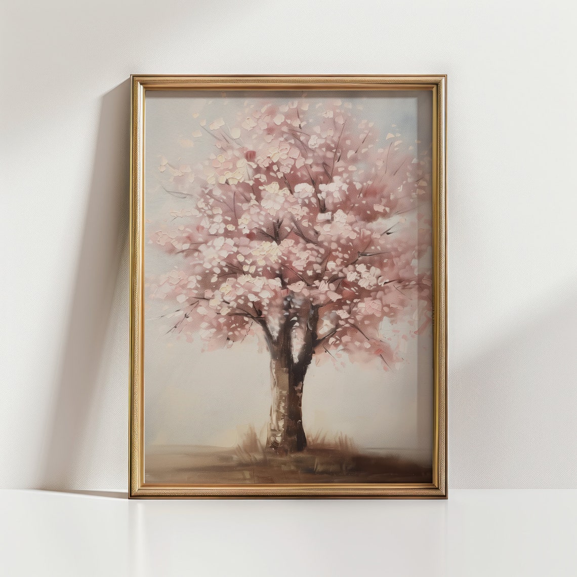 Lone Cherry Blossom Tree Pink Bloom Soft Spring Landscape Art Print - Image 2