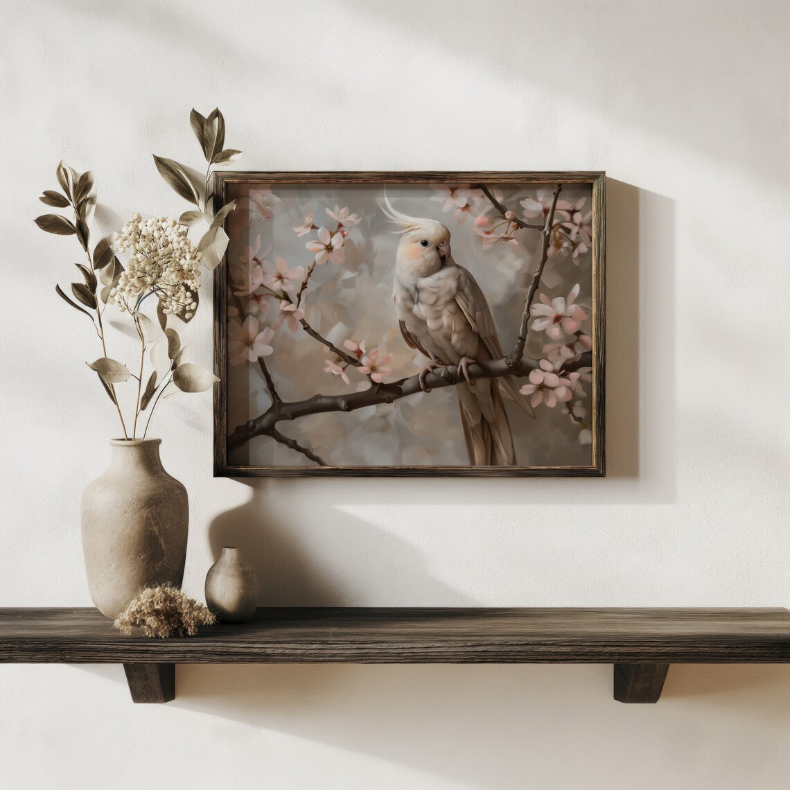 Cockatiel Cherry Blossom Branch Pink Spring Bird Painting Art Print - Image 2