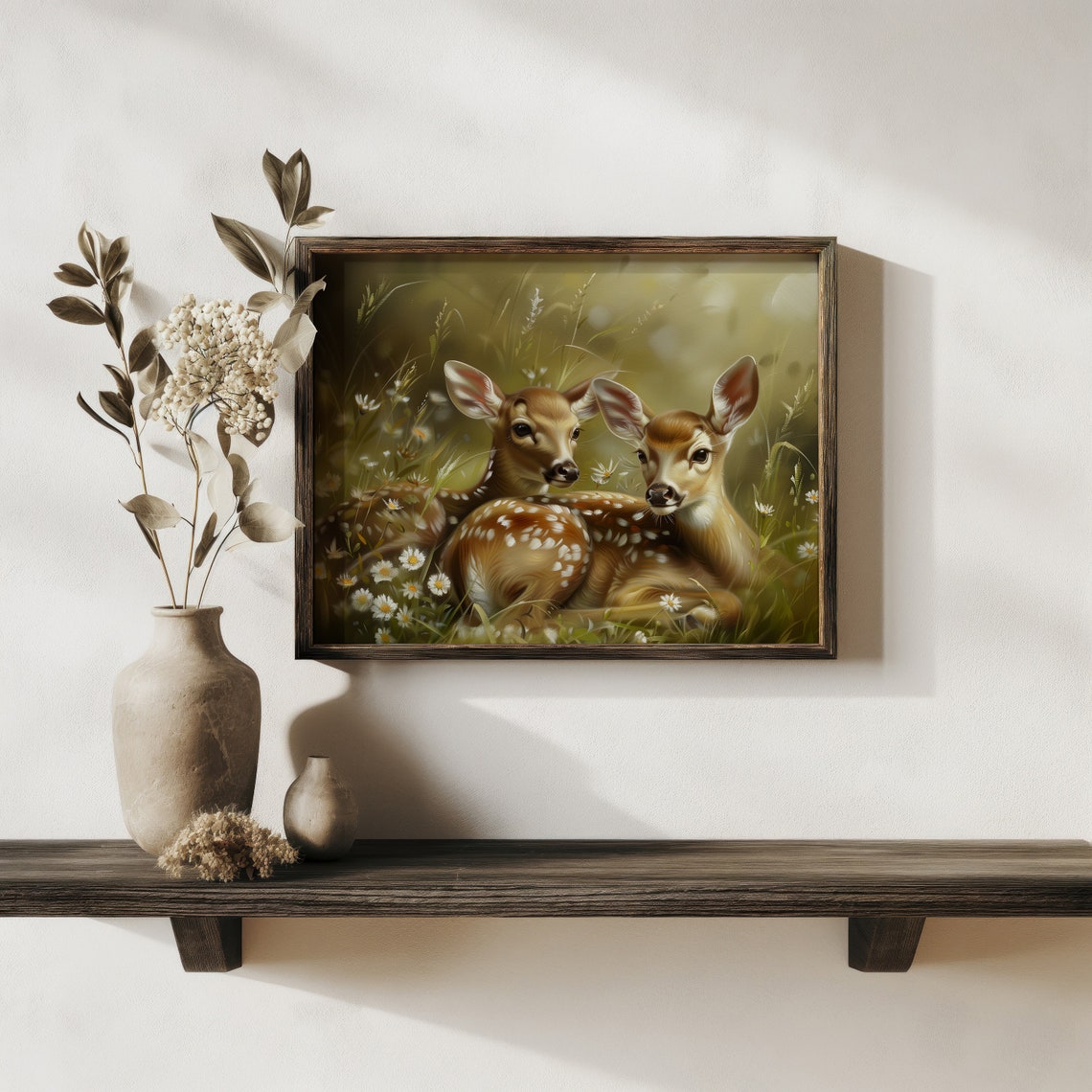 Two Spotted Fawns Resting Among Daisies Woodland Nursery Art Print - Image 2