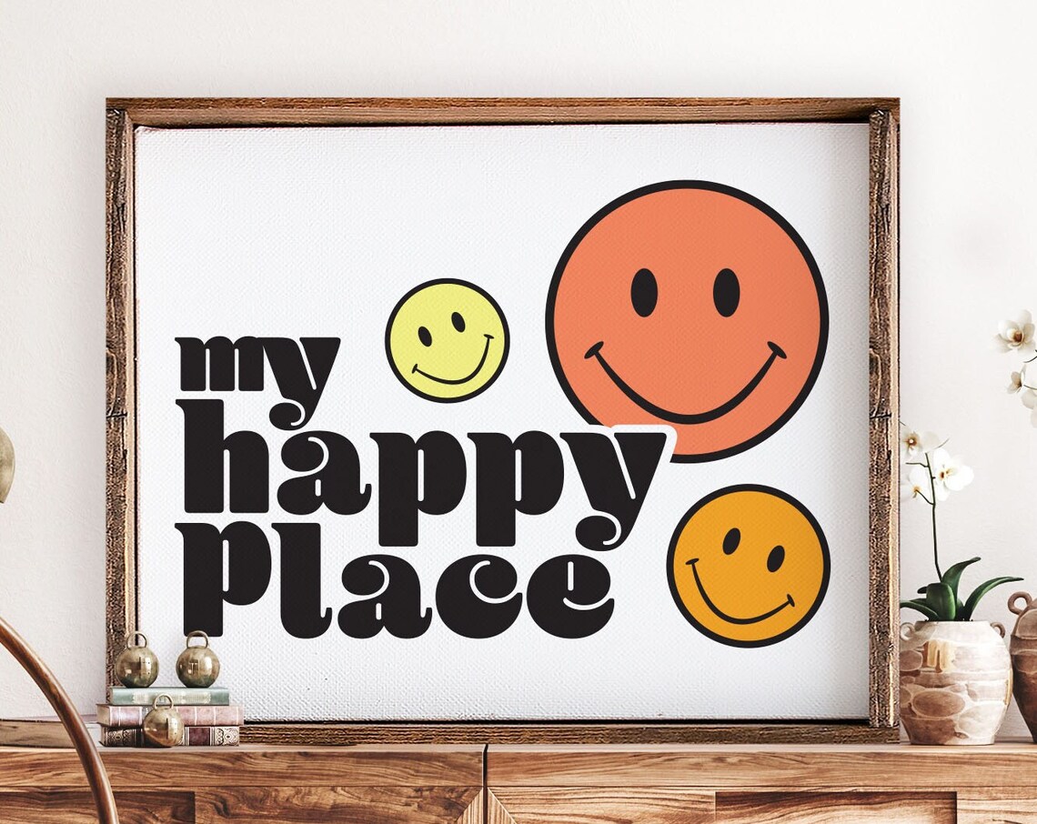 My Happy Place Retro Smiley Face Groovy Positive Quote Poster