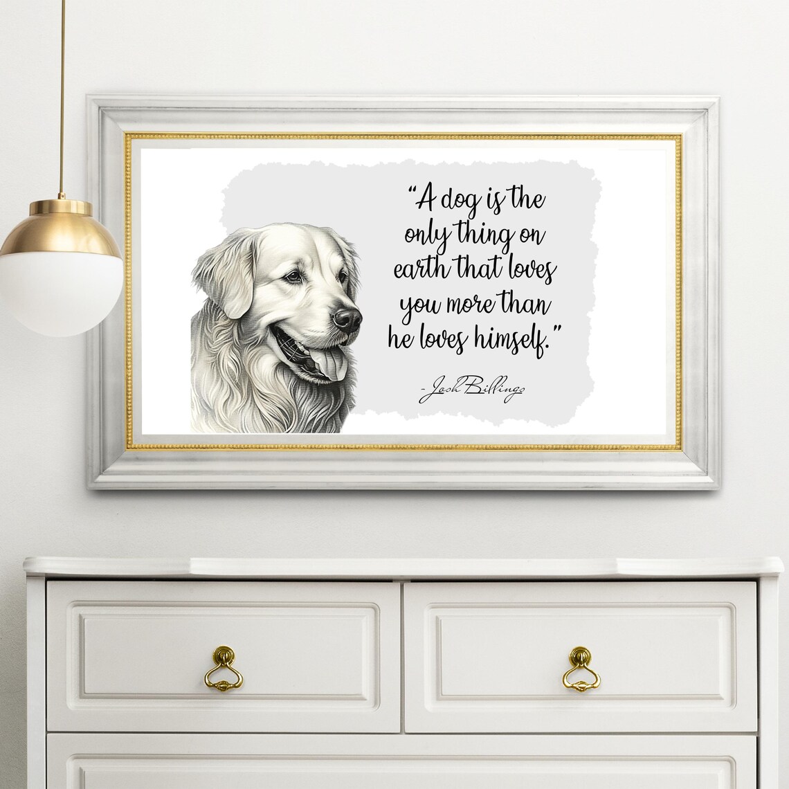Golden Retriever Josh Billings Dog Love Quote Portrait Wall Art - Image 4