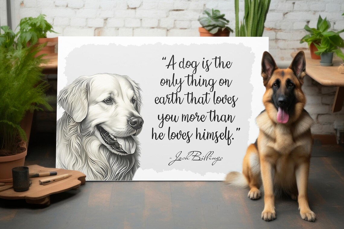 Golden Retriever Josh Billings Dog Love Quote Portrait Wall Art - Image 6