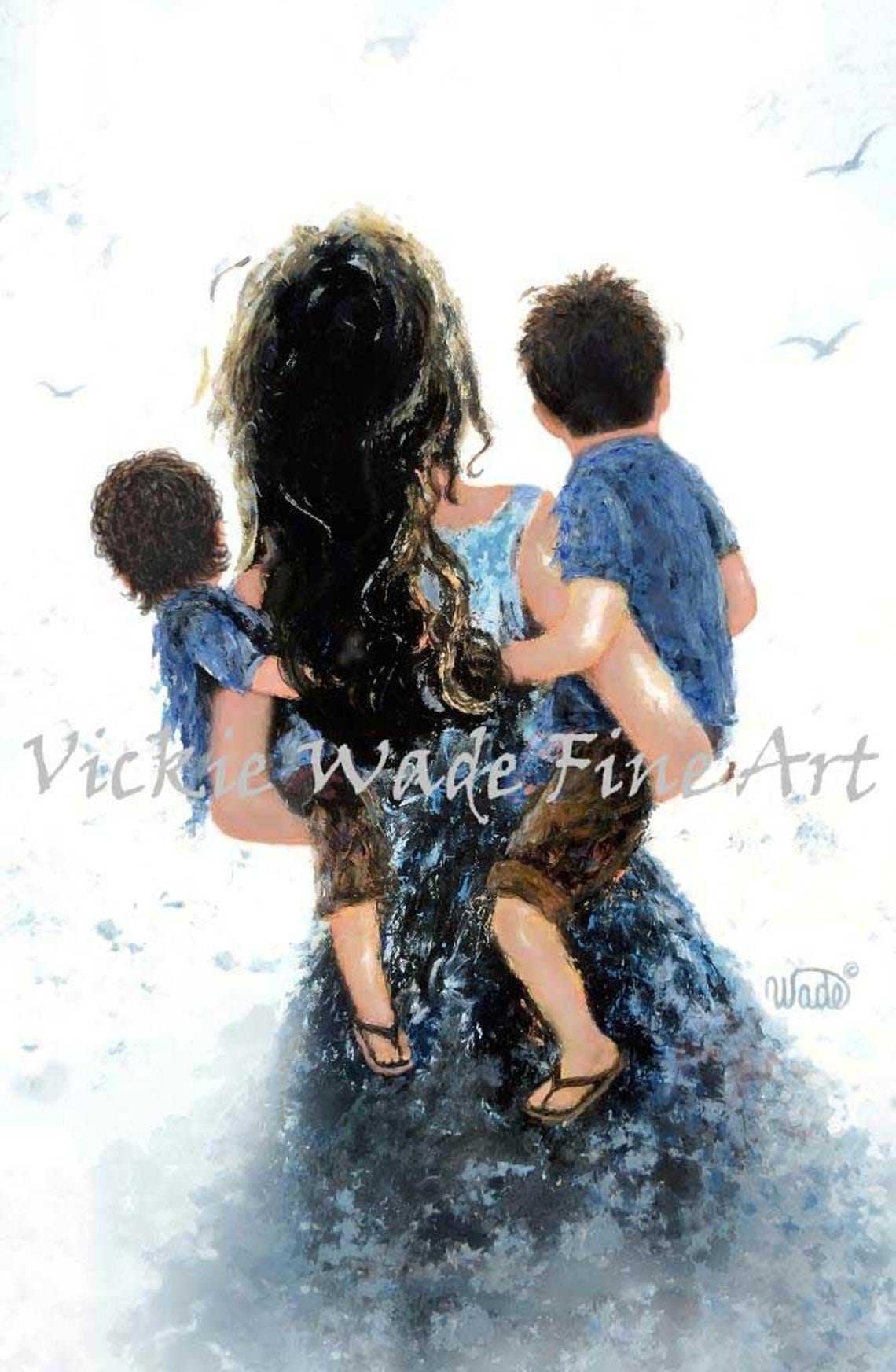 Mother Carrying Two Young Sons Walking Away Together Art Poster - Image 2