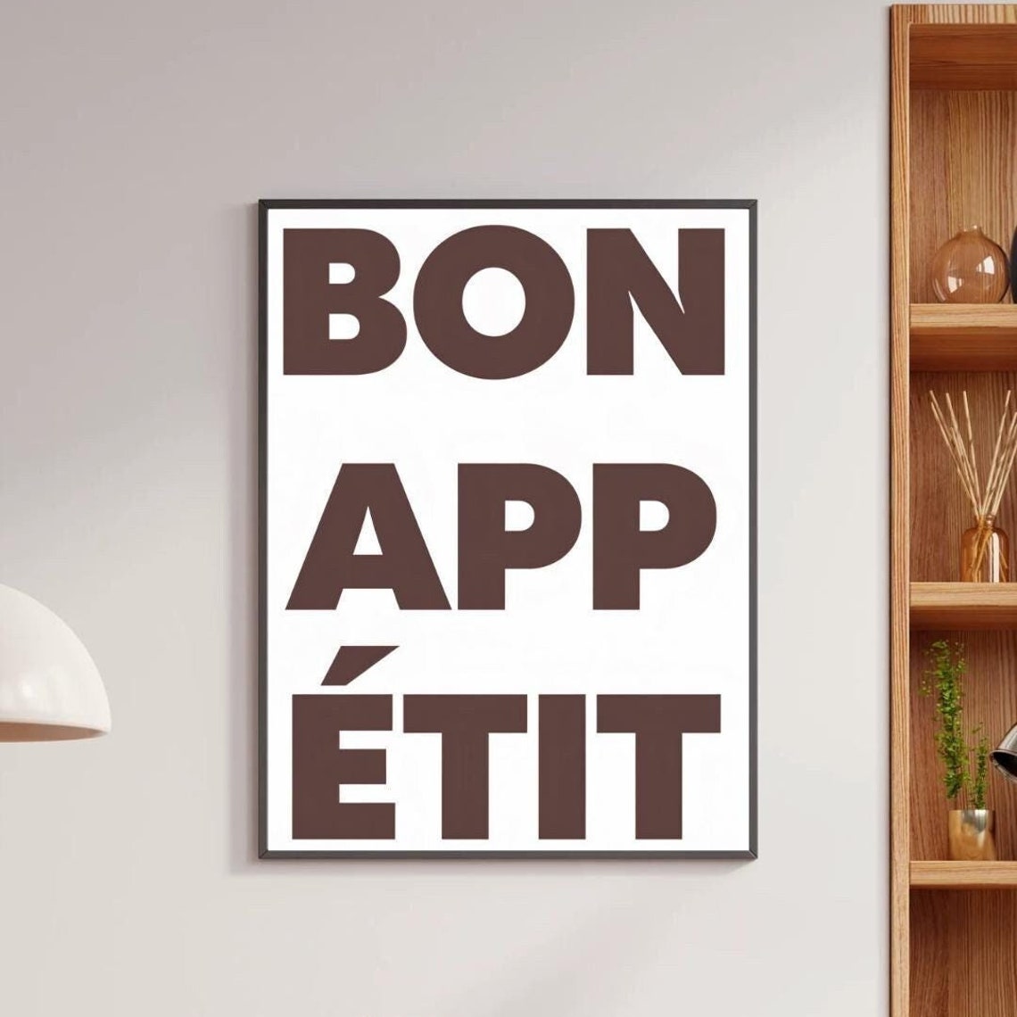 Bon Appetit Bold Brown Modern Dining Typography Kitchen Art Poster