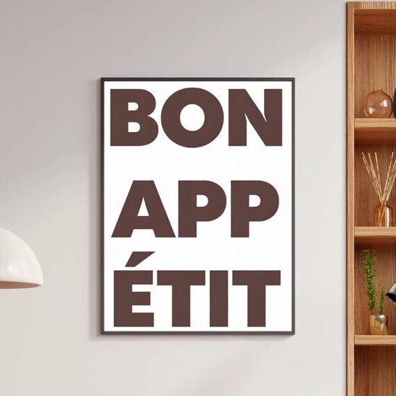 Bon Appetit Bold Brown Modern Dining Typography Kitchen Art Poster