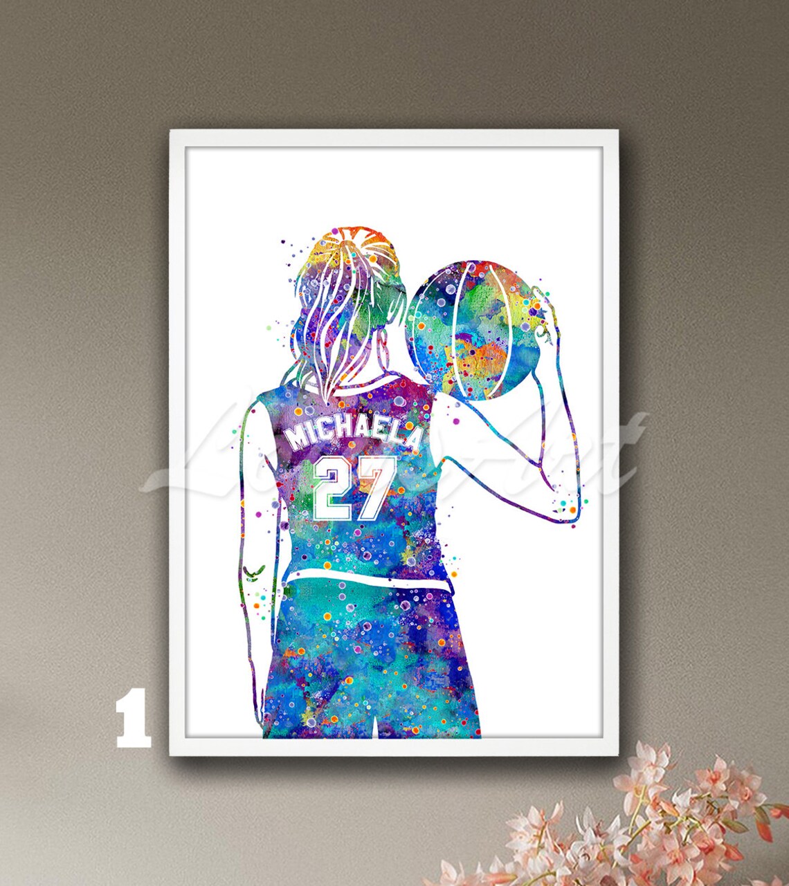 Personalized Girl Basketball Player Watercolor Art Print