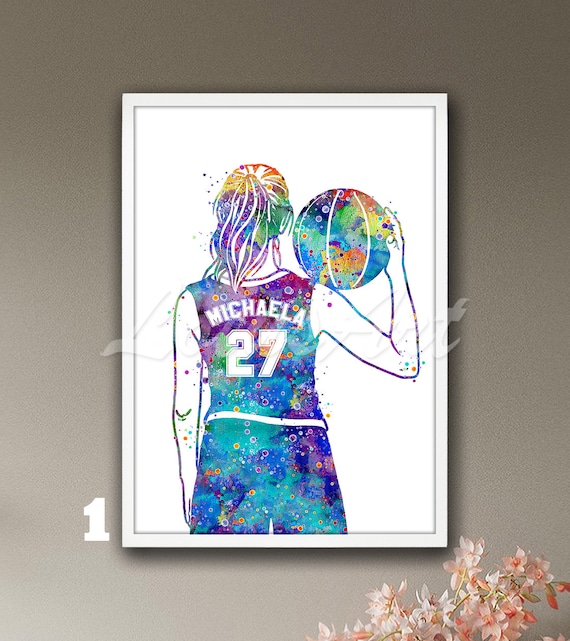 Personalized Girl Basketball Player Watercolor Art Print
