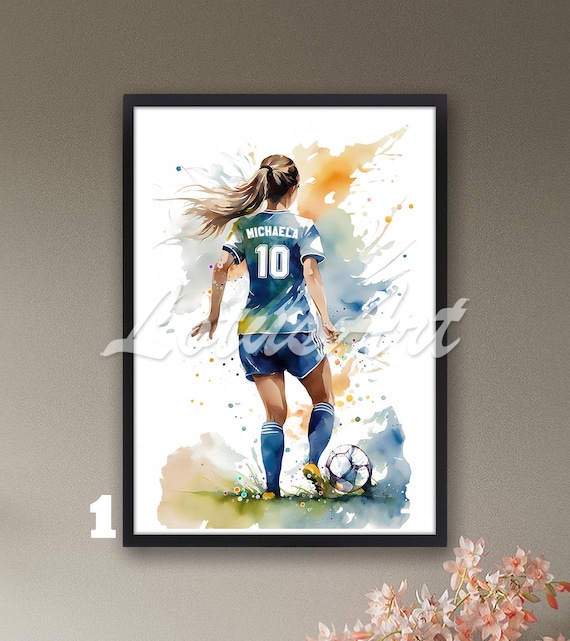 Soccer Girl Personalized Watercolor Sports Art Print