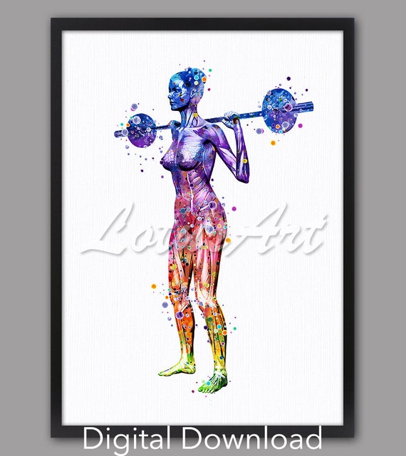 Female Weightlifter Barbell Watercolor Strength Gym Art Poster