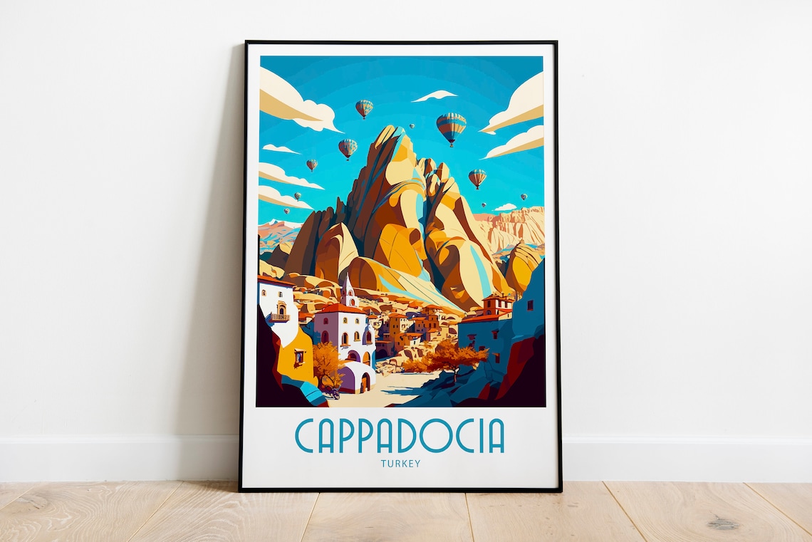 Cappadocia Turkey Hot Air Balloons Rock Formations Travel Poster