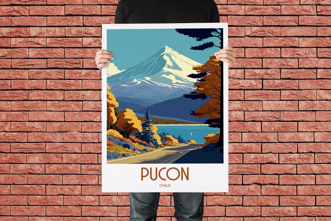 Pucon Travel Print Wall Art Pucon Chile Villarrica Travel Poster Gift For Pucon Villarrica Scenery Wall Art Pucon Chile City Wall Art Pucon - Image 4