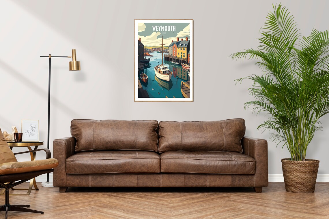 Weymouth Dorset Travel Poster with Harbor Boats and Seagulls - Image 3