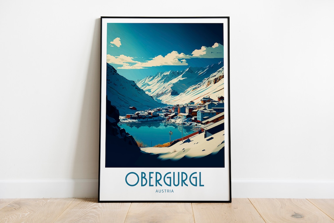 Obergurgl Austria Snowy Alpine Village Lake View Travel Poster