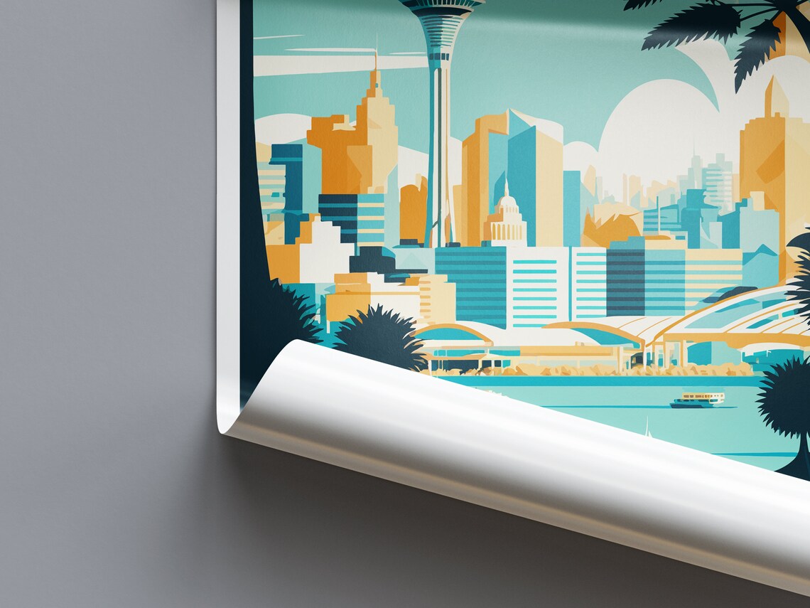 Auckland New Zealand Travel Poster, Landscape Art