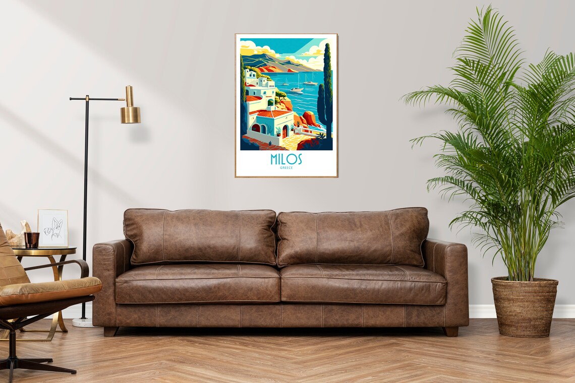 Milos Greece Coastal Village Sailboats Retro Travel Art Poster - Image 2