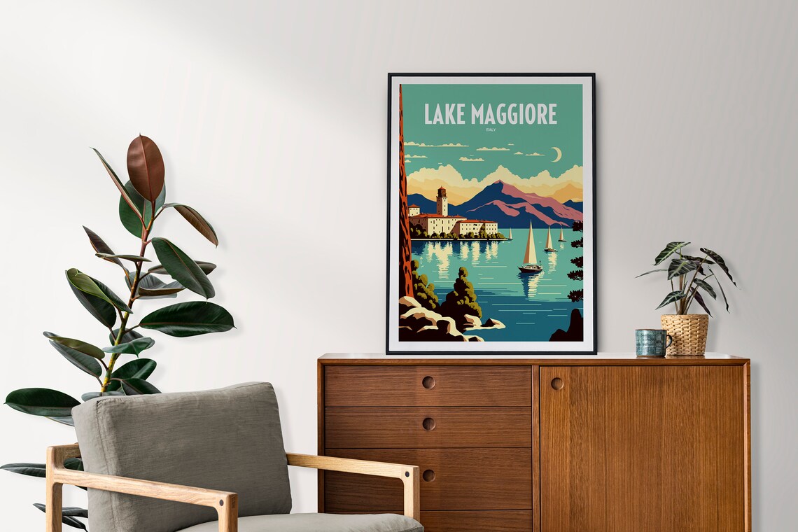 Lake Maggiore Italy Retro Travel Poster with Sailboats and Villa - Image 2