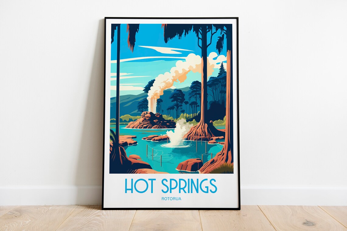 Hot Springs Rotorua, New Zealand Travel Poster