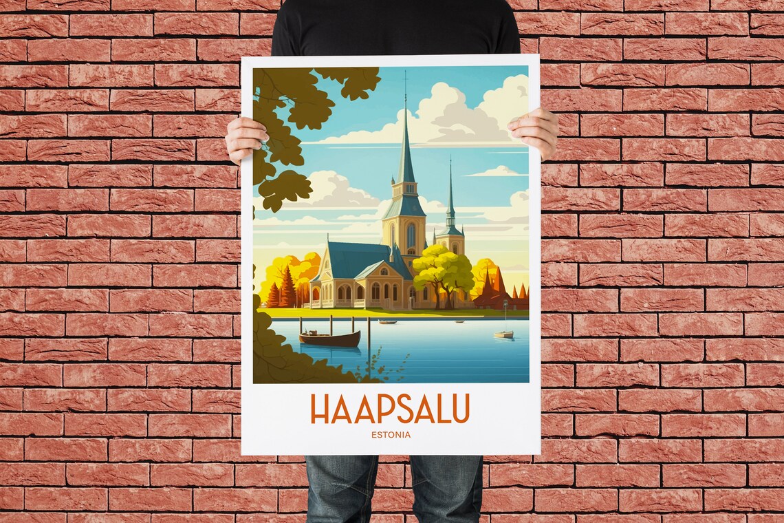 Haapsalu Estonia Waterfront Church Autumn Trees Travel Poster - Image 2