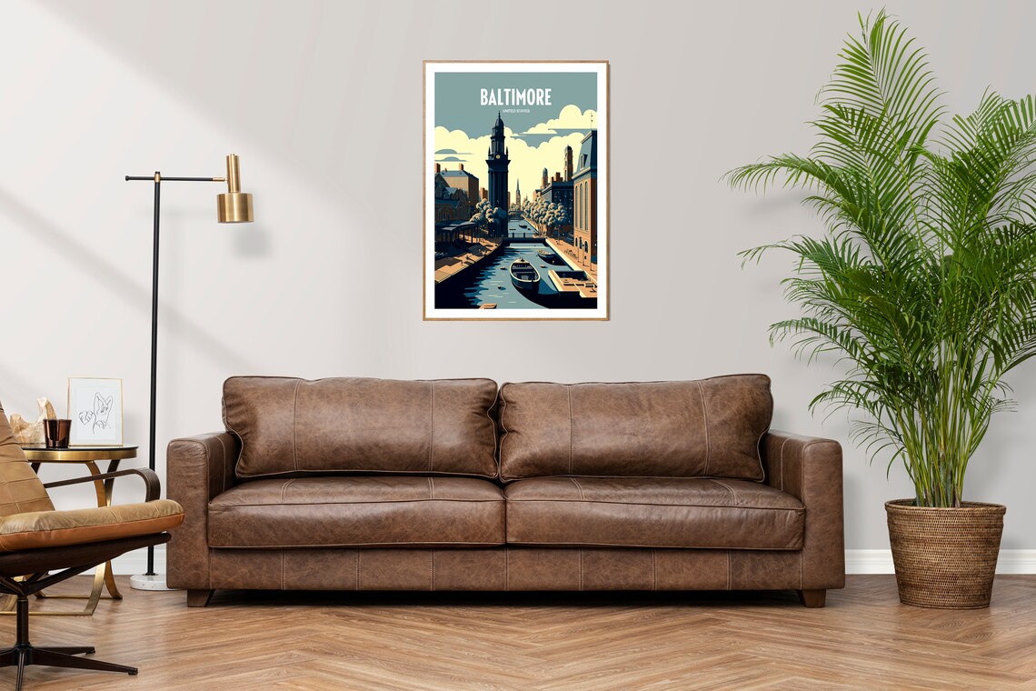 Baltimore United States Waterfront Skyline Travel Poster Art - Image 3