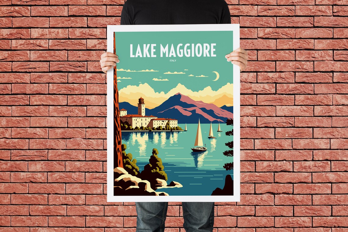 Lake Maggiore Italy Retro Travel Poster with Sailboats and Villa - Image 4