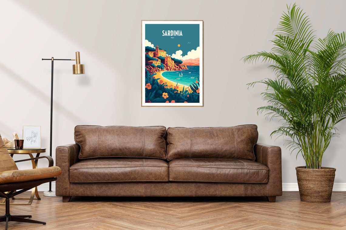 Sardinia Italy Coastal Town Beach Sunset Retro Travel Art Poster - Image 3