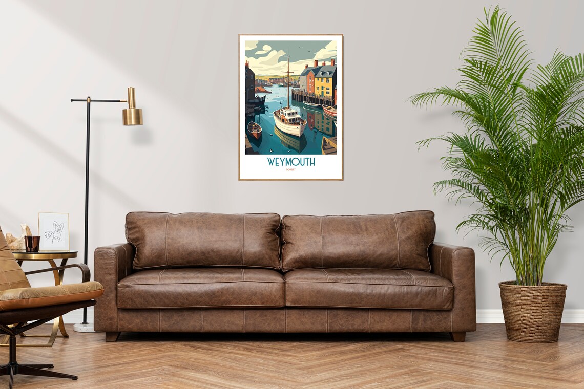 Weymouth Dorset Harbour Travel Poster Boats Waterfront Vintage Art - Image 3