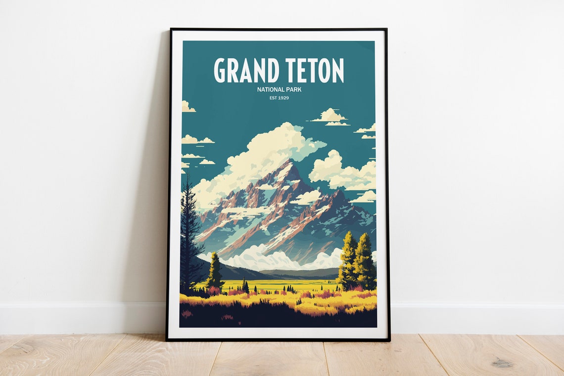 Grand Teton National Park Travel Print National Park Travel Art Grand Teton Travel Print Usa National Park Grand Teton Travel Poster