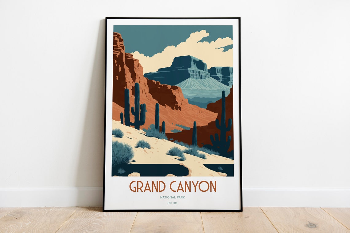 Grand Canyon National Park Desert Cactus Vintage Travel Poster