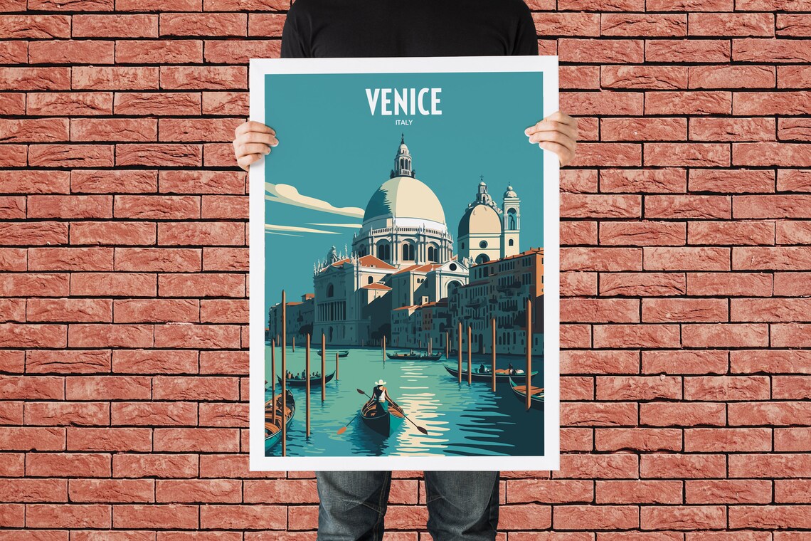 Venice Italy Grand Canal Gondolas Basilica Vintage Travel Poster - Image 4