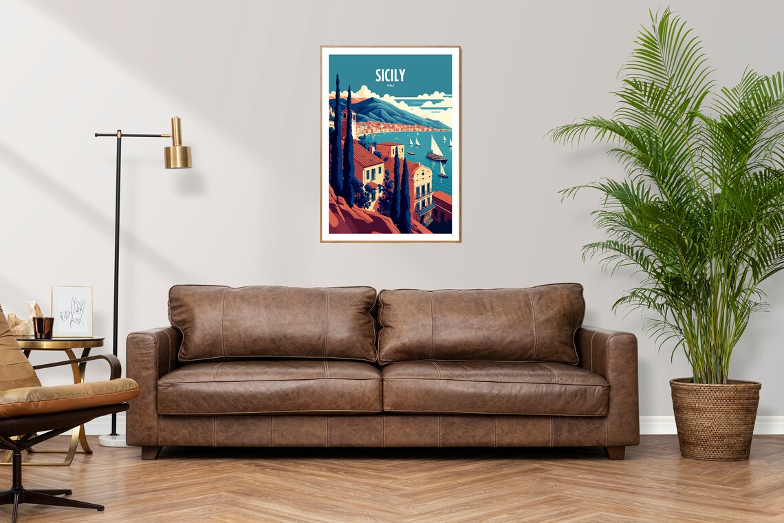 Sicily Italy Seaside Harbor Town Cypress Vintage Travel Poster - Image 4