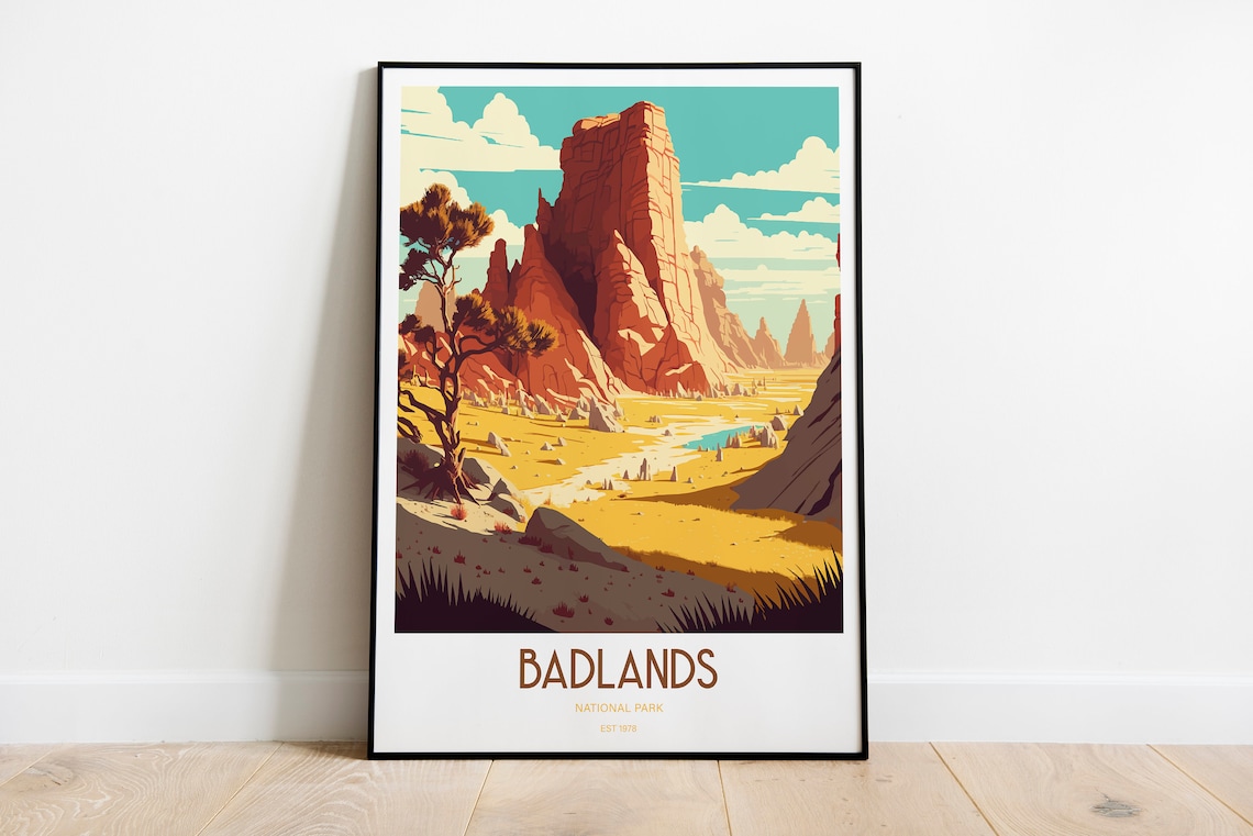Badlands National Park Desert Buttes Vintage Travel Poster Art