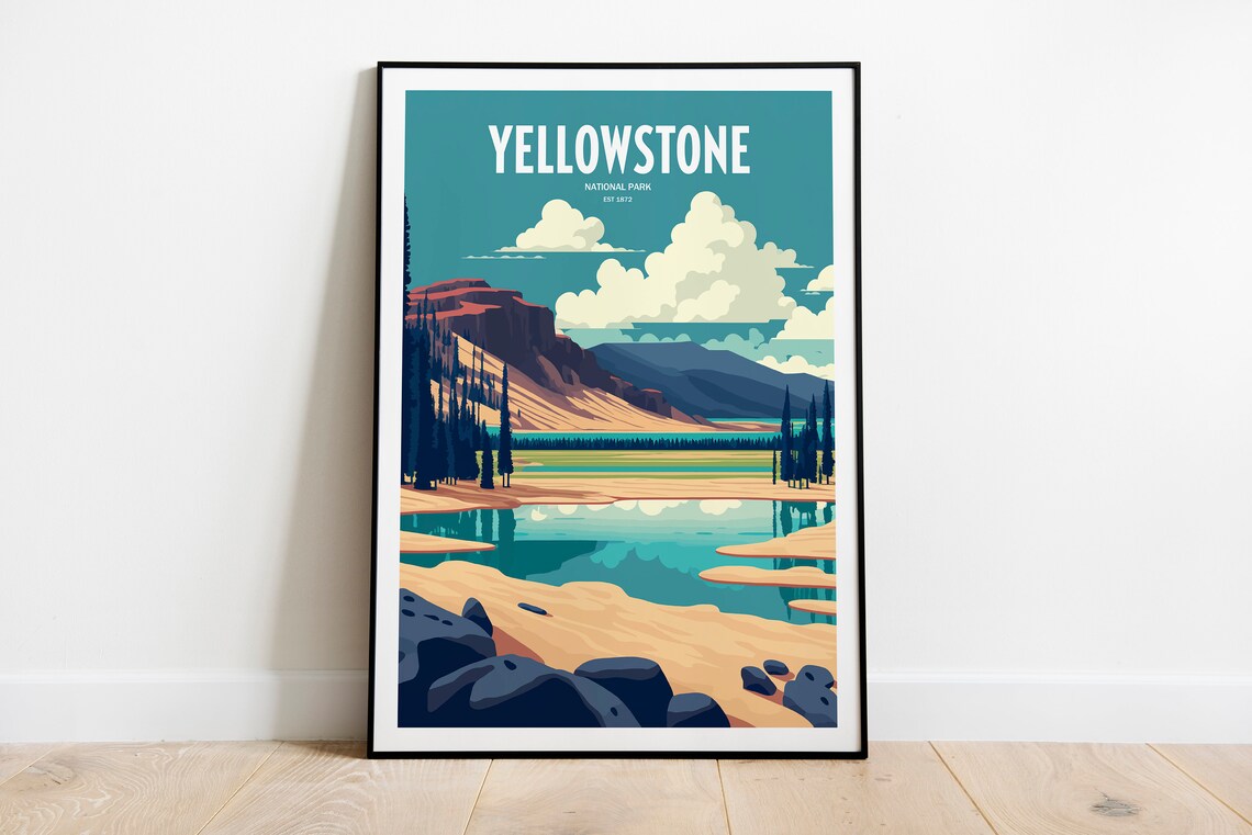 Yellowstone National Park Turquoise Hot Spring Lake Travel Poster