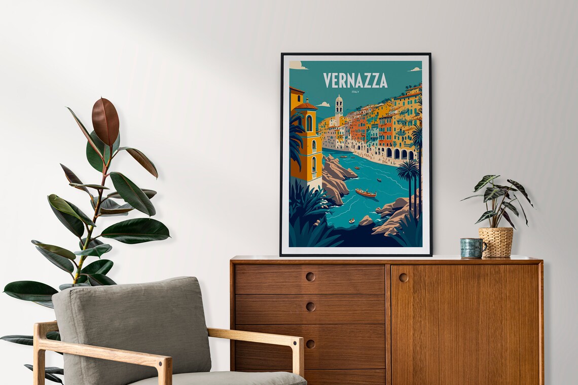 Vernazza Italy Cinque Terre Harbor Pastel Houses Travel Poster - Image 3