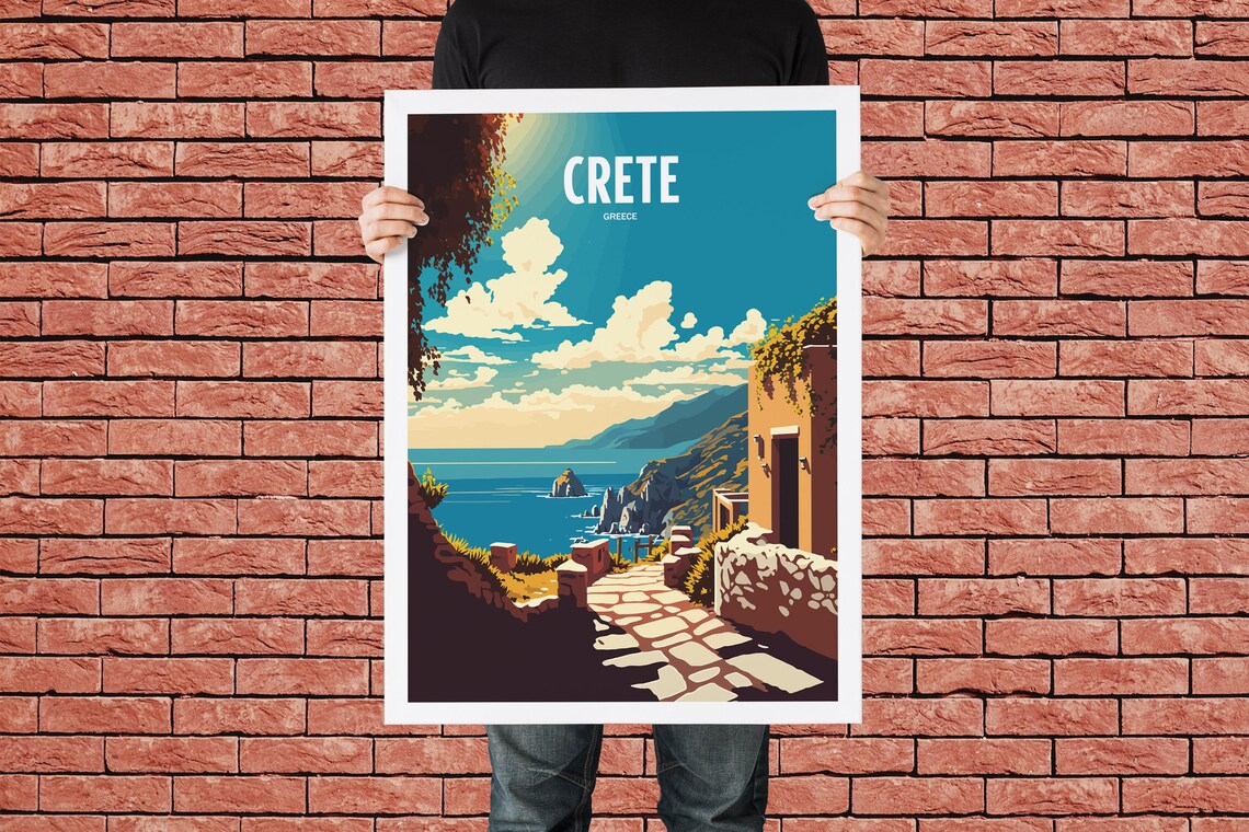 Crete Greece Coastal Stone Path Sea View Vintage Travel Poster - Image 2