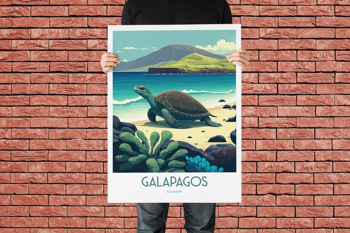 Galapagos Ecuador Giant Tortoise Beach Volcanic Island Poster - Image 2