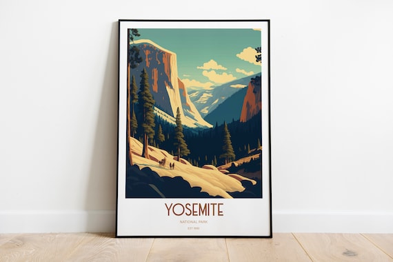Yosemite National Park El Capitan Poster Granite Cliff Vintage Mountain Art