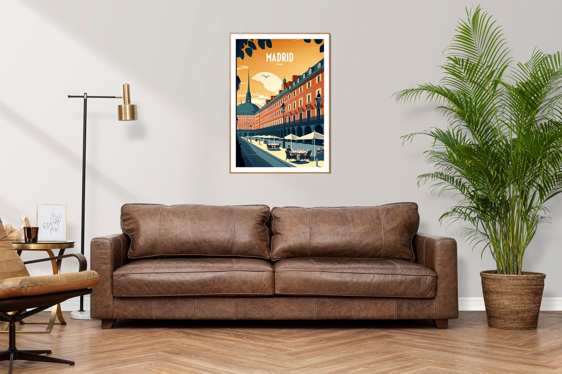 Madrid Spain Plaza Mayor Sunset Cafe Terraces Vintage Travel Poster - Image 2