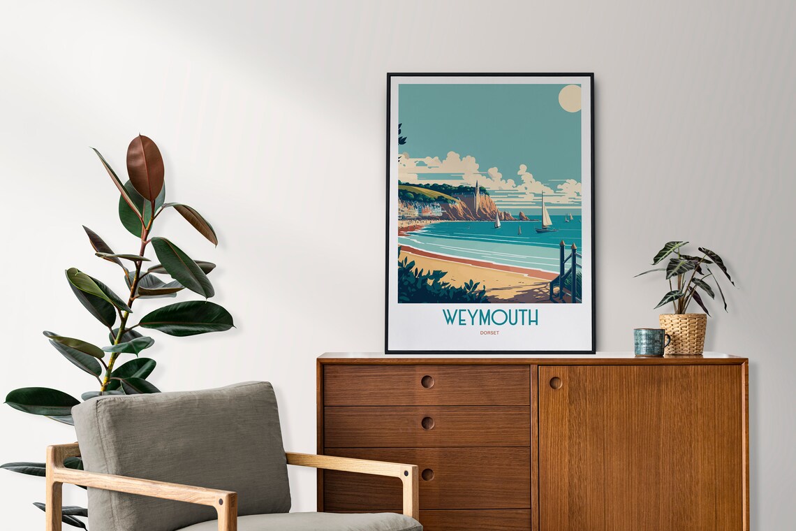 Weymouth Beach Travel Poster, Dorset Seaside Art - Image 2