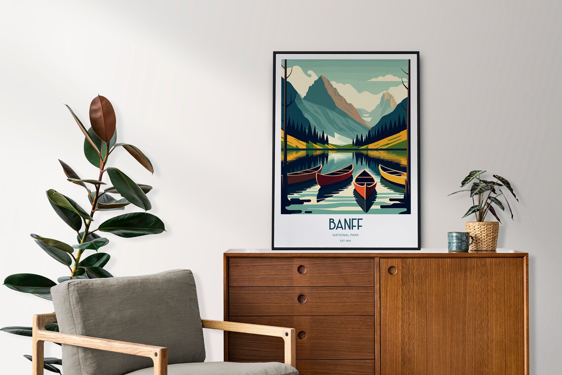 Banff National Park Travel Poster, Lake Mountain View - Image 2