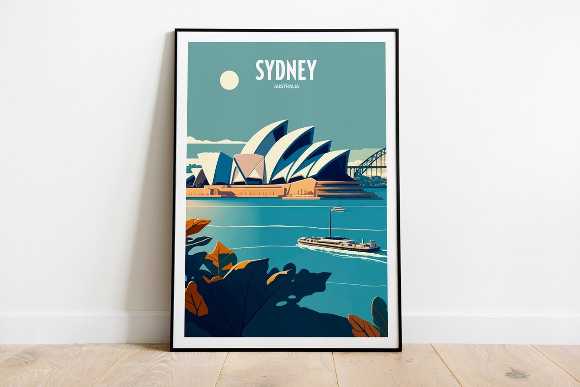 Sydney Australia Opera House Harbor Ferry Retro Travel Poster